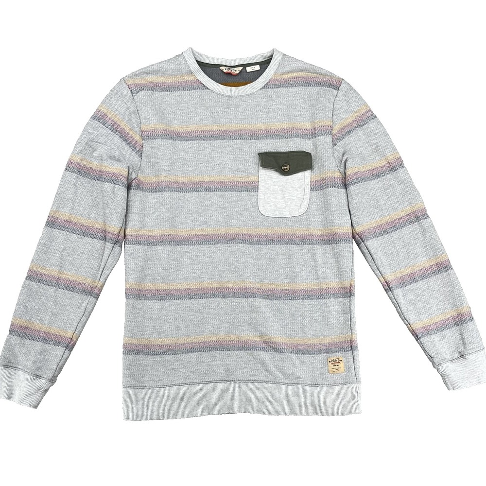 Vans Crew Neck Sweater Mens Large Gray Preppy 90s Skate Surf Minimalist Academia